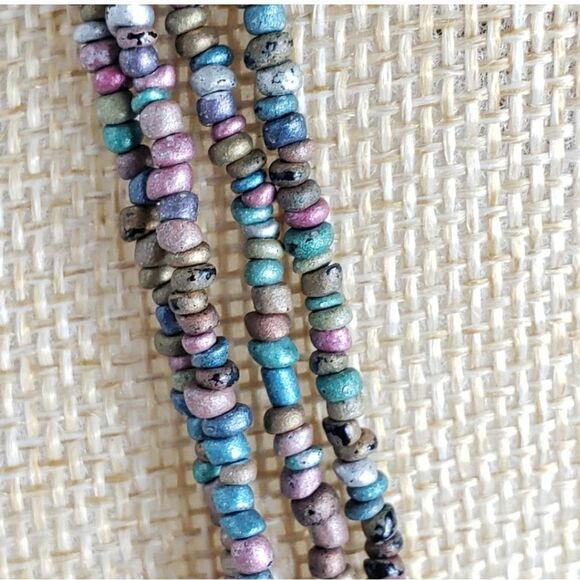 SET OF 4 Long Seed Bead Necklaces Blue Tan Pink - Picture 4 of 5